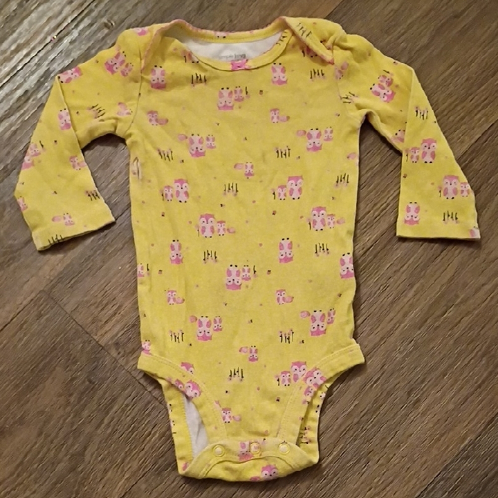 Simple Yellow and Pink Owl Print Babygirl Bodysuit